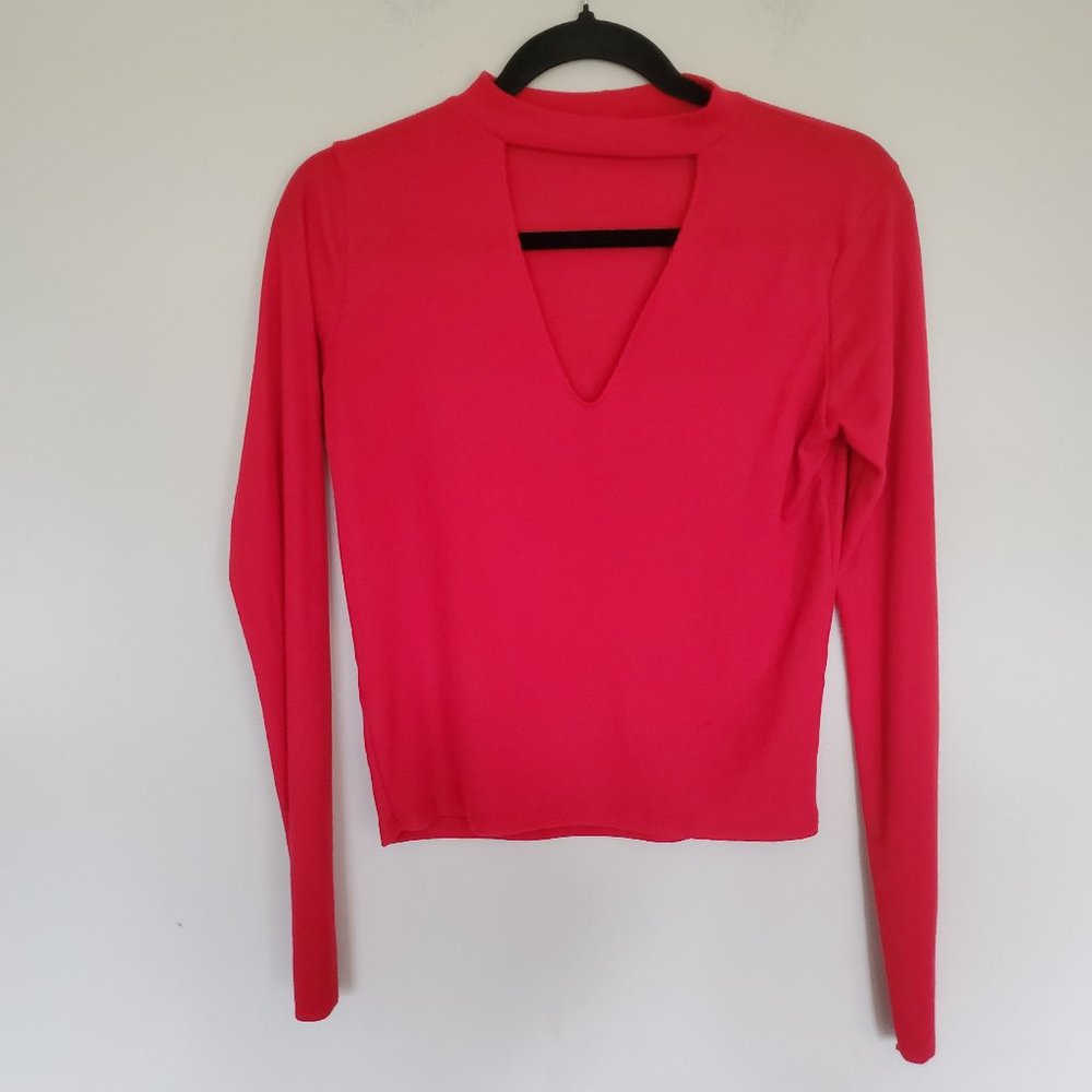 Zara Trafaluc red knit key hole mod top M